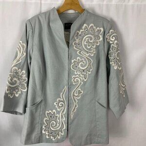 Bob Mackie Wearable Art Gray Cotton Blazer‎ Jacket NWT Women's 14.